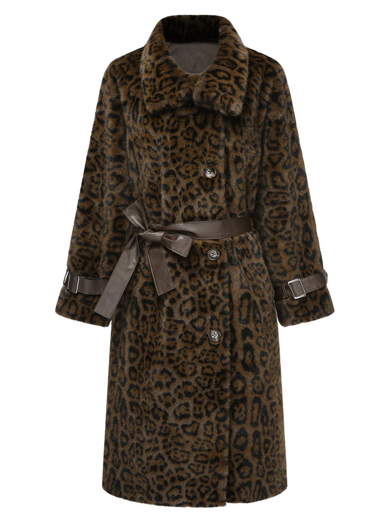 Brown 1950s Leopard Lapel Faux Fur Coat - vintage fashion, retro style