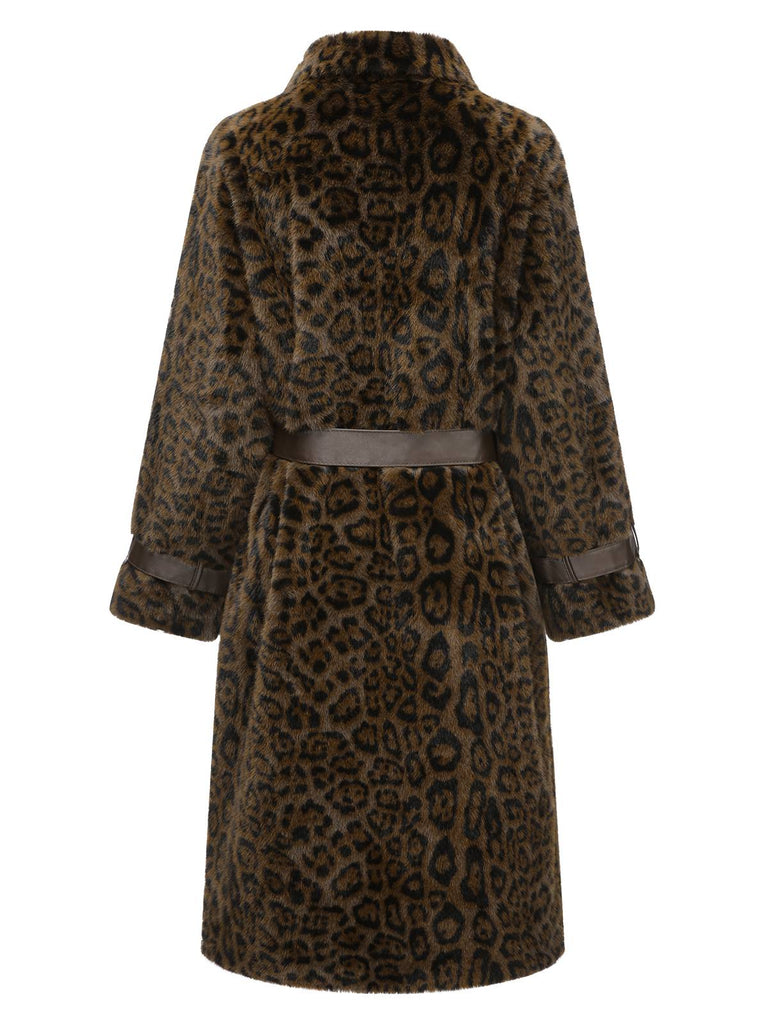 Brown 1950s Leopard Lapel Faux Fur Coat, vintage coat, retro outerwear - perfect for women who love vintage and retro fashion