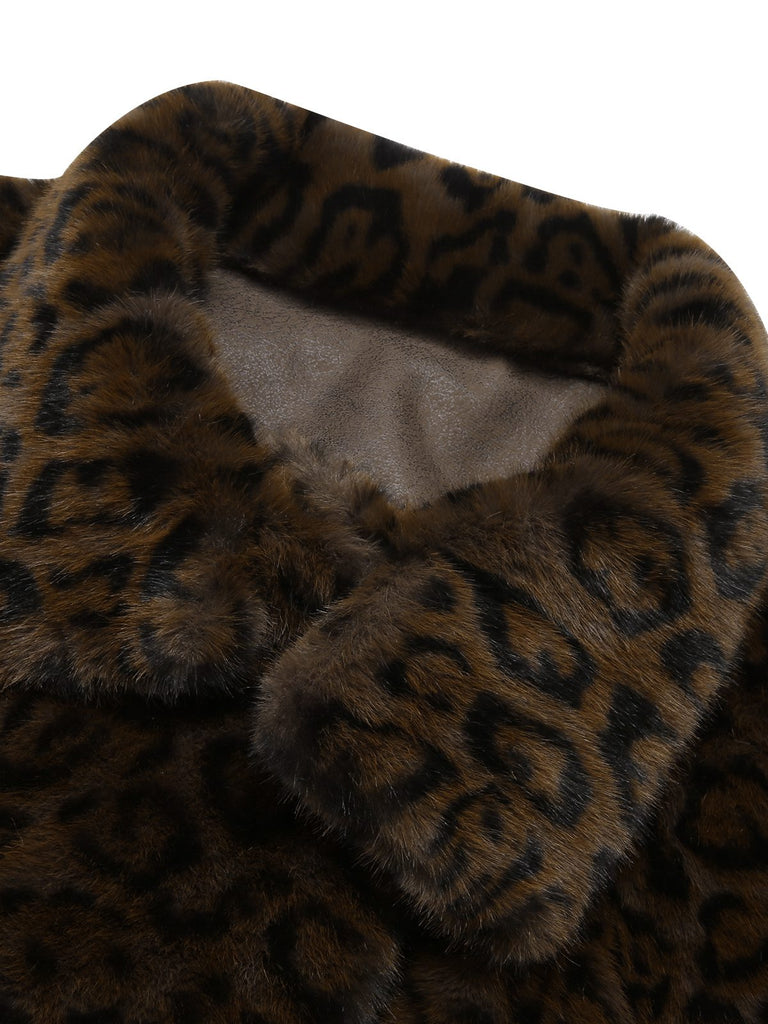 Brown 1950s Leopard Lapel Faux Fur Coat, vintage coat, retro outerwear - perfect for women who love vintage and retro fashion