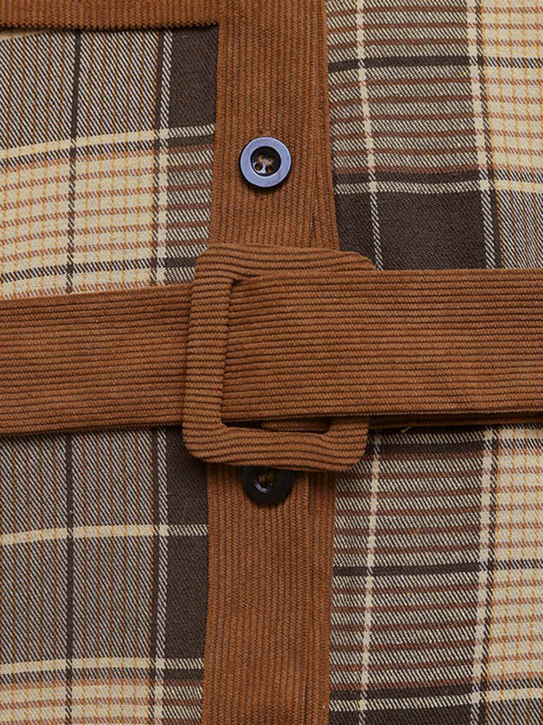 Brown 1950s Plaid Corduroy Shirt Collar Dress - vintage dress, retro fashion, rockabilly