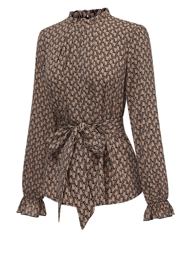 Brown 1950s Ruffles Tie Waist Blouse: a 1950s classic that whispers rather than shouts