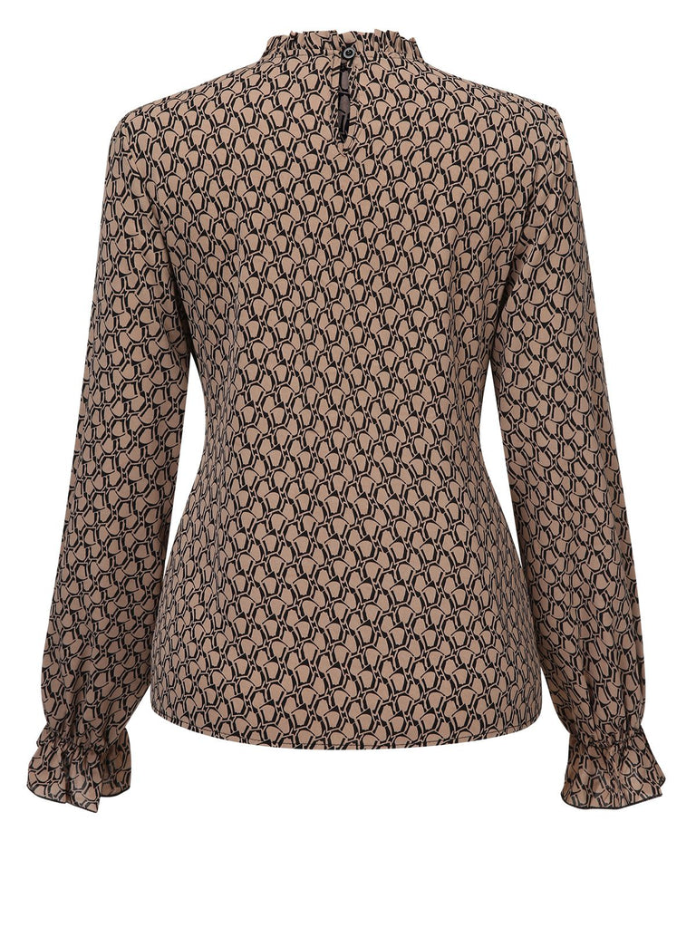 This Brown 1950s Ruffles Tie Waist Blouse brings 1950s soul to her everyday