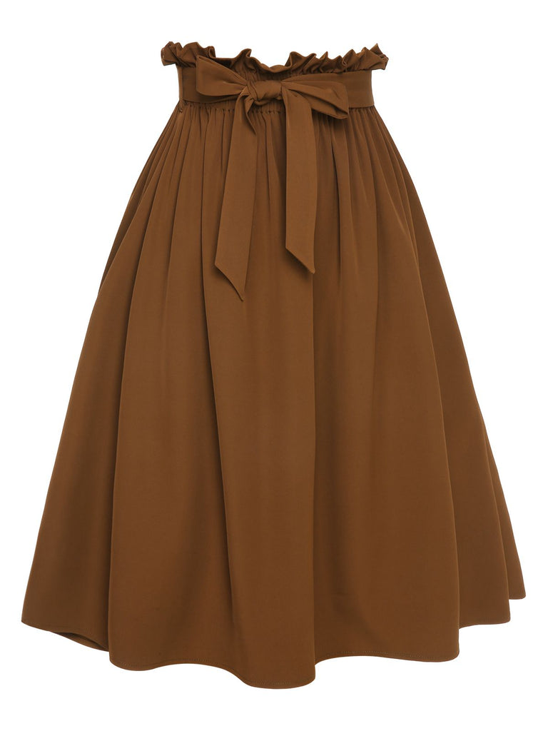 Brown 1950s Solid Elastic Waist Belt Skirt, vintage skirt, retro style - perfect for women who love vintage and retro fashion