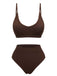 She's wearing Brown 1950s Spaghetti Strap Solid Swimsuit and the whole beach remembers the 1950s