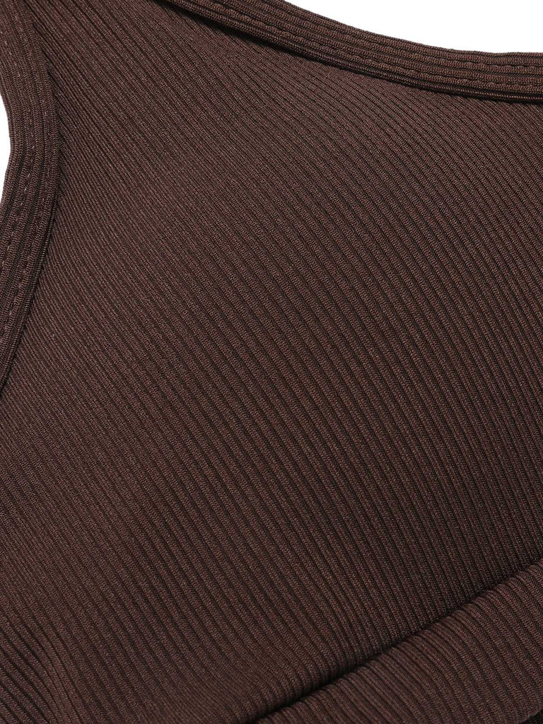 Brown 1950s Spaghetti Strap Solid Swimsuit — because 1950s glamour never goes out of style