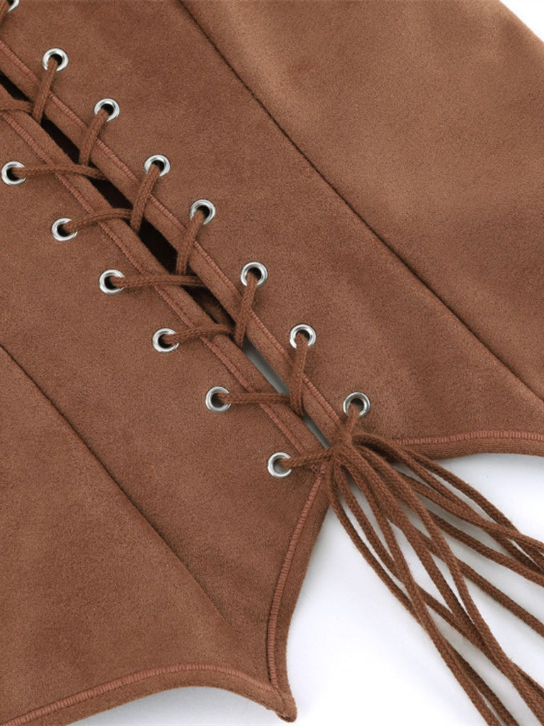 Brown 1950s Suede Lace-Up Corset Vest - vintage fashion, retro style