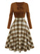 Brown 1950s Tie-Neck Knit Plaid Dress - vintage dress, retro fashion, rockabilly