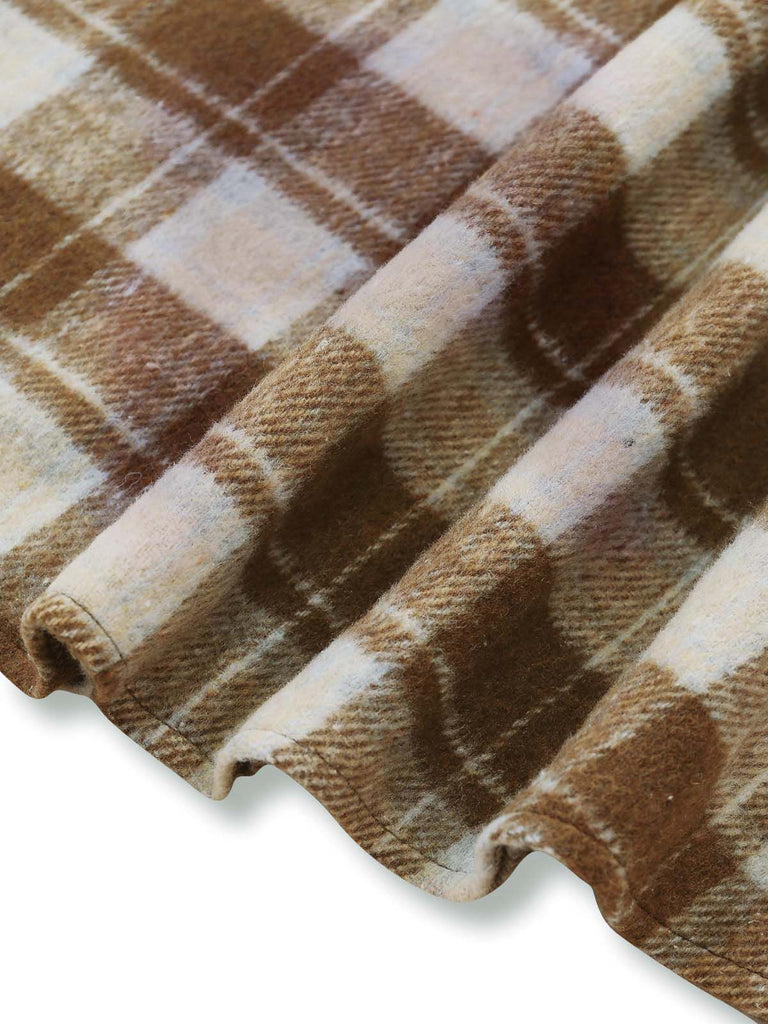 Brown 1950s Tie-Neck Knit Plaid Dress - vintage dress, retro fashion, rockabilly