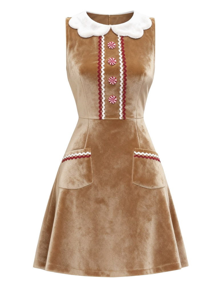 Brown 1960s Christmas Gingerbread Velvet Dress