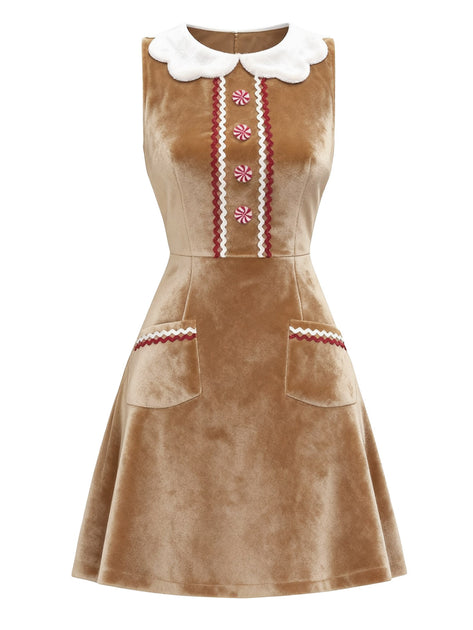 Brown 1960s Christmas Gingerbread Velvet Dress