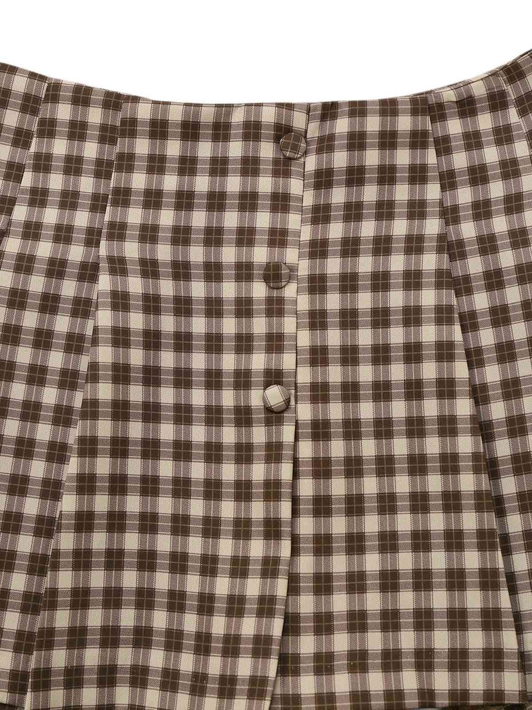 Brown 1960s Gingham Plaid Pleated Skirt - vintage skirt, retro style