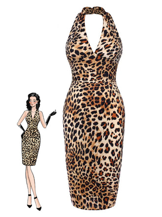 She slips into this Brown 1960s Halter V-Neck Leopard Dress and suddenly it's a 1960s daydream