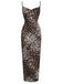 Brown 1960s Leopard Spaghetti Straps Backless Dress, vintage dress, retro fashion - perfect for women who love vintage and retro fashion