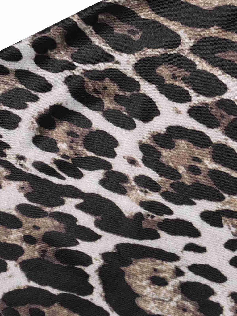 Brown 1960s Leopard Spaghetti Straps Backless Dress, vintage dress, retro fashion - perfect for women who love vintage and retro fashion