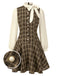 Brown 1960s Plaid Bow Tie Button Swing Dress, vintage dress, retro fashion, rockabilly, pin-up fashion - perfect for women who love vintage and retro fashion