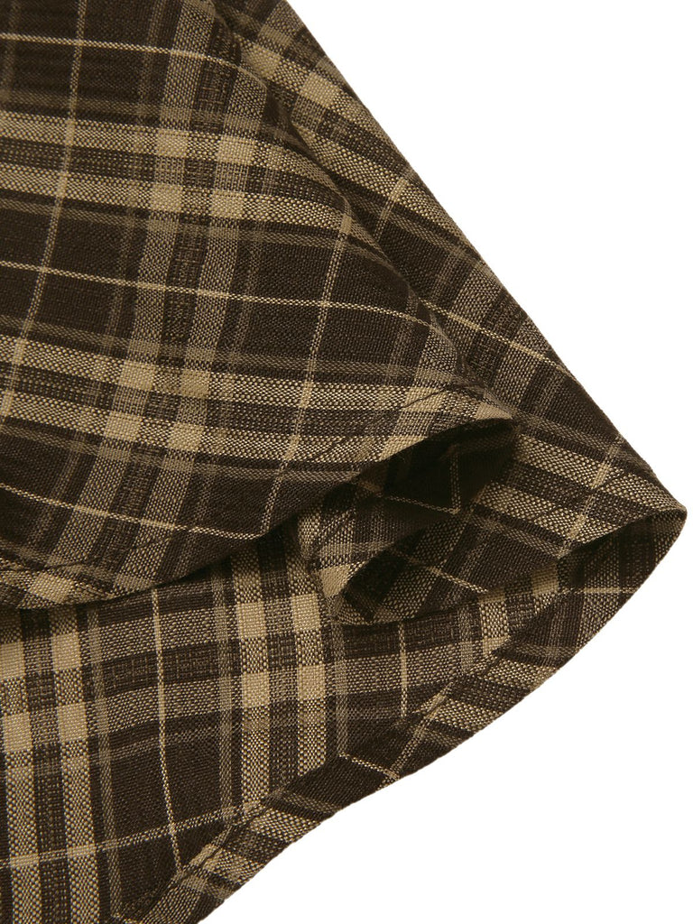 Brown 1960s Plaid Bow Tie Button Swing Dress, vintage dress, retro fashion, rockabilly, pin-up fashion - perfect for women who love vintage and retro fashion