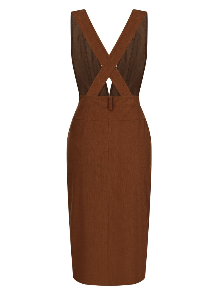 This Brown 1960s V-Neck Cross-Back Pinafore Dress wraps her in 1960s elegance, one twirl at a time