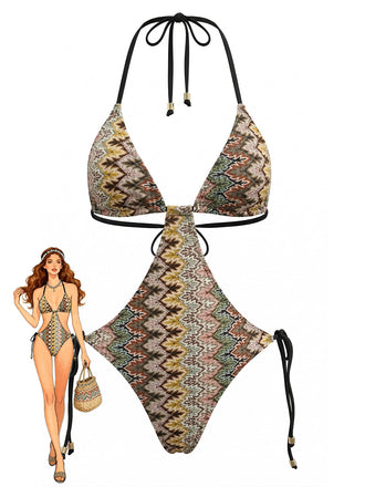 Brown 1970s One Piece Swimsuit