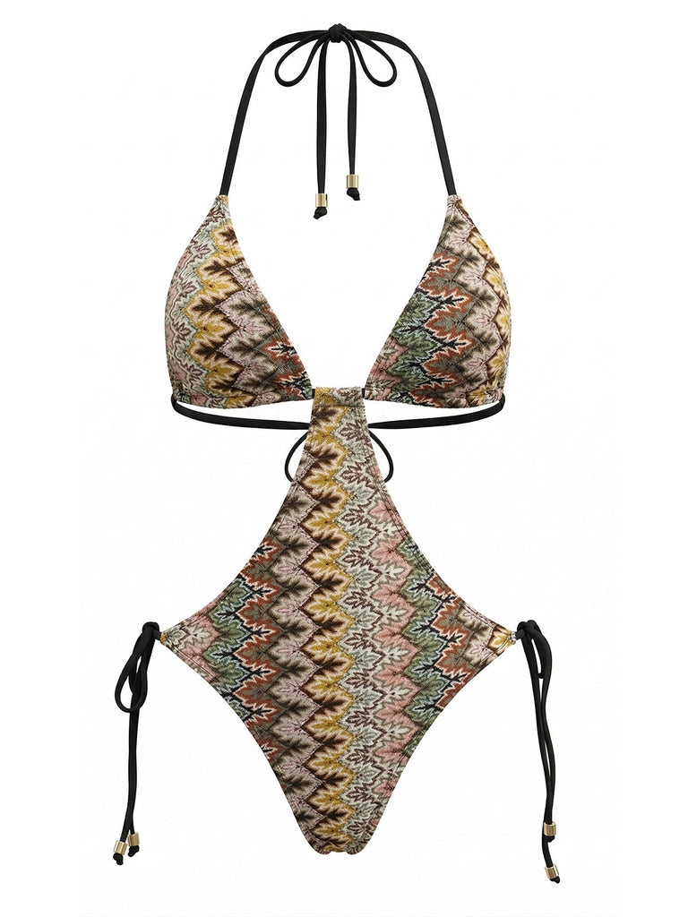 Brown 1970s One Piece Swimsuit