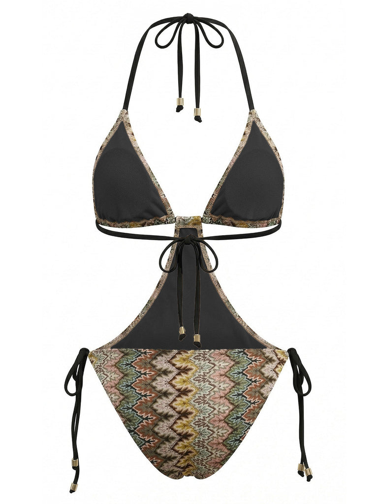 Brown 1970s One Piece Swimsuit