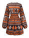 Brown 1970s Deep V-Neck Tirbal Print Boho Dress - vintage dress, retro fashion