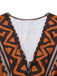 Brown 1970s Deep V-Neck Tirbal Print Boho Dress - vintage dress, retro fashion