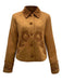 Brown 1970s Floral Suede Button Jacket - vintage fashion, retro style
