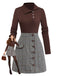 Brown 1970s Knitted Plaid Asymmetrical Neck Dress - vintage dress, retro fashion