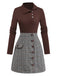 Brown 1970s Knitted Plaid Asymmetrical Neck Dress - vintage dress, retro fashion