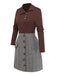 Brown 1970s Knitted Plaid Asymmetrical Neck Dress - vintage dress, retro fashion