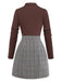 Brown 1970s Knitted Plaid Asymmetrical Neck Dress - vintage dress, retro fashion