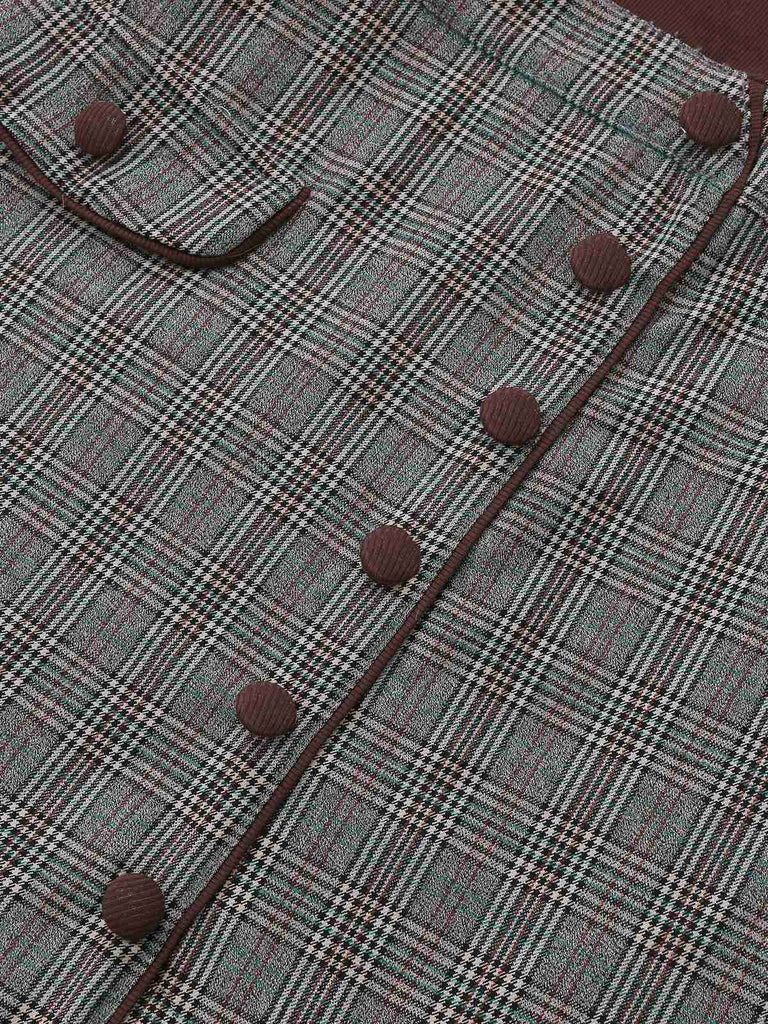 Brown 1970s Knitted Plaid Asymmetrical Neck Dress - vintage dress, retro fashion
