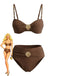 Brown 1970s Metal Shell Decor Ruched Bikini Set - vintage fashion, retro style