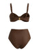Brown 1970s Metal Shell Decor Ruched Bikini Set - vintage fashion, retro style