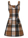 Brown 1970s Plaid V-Neck Pocket Overall Dress - vintage dress, retro fashion