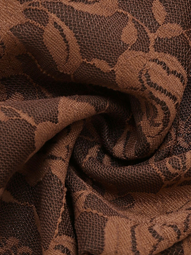 Brown 1970s Solid Lace-Up Floral Lace Jumpsuit - vintage jumpsuit, retro fashion