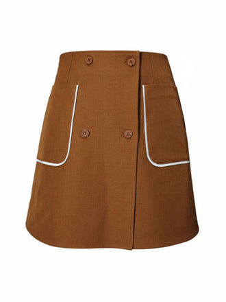 Brown 1980s Button Pocket High Waist A-Line Skirt - vintage skirt, retro style