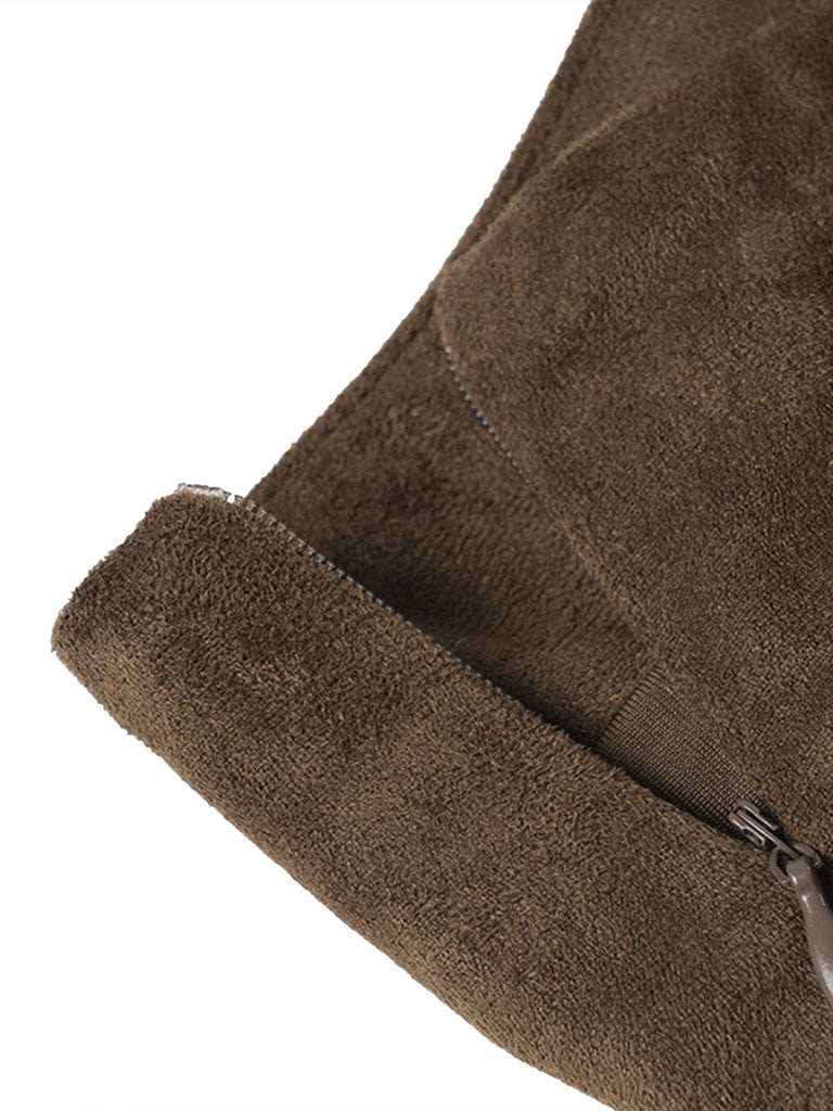 Brown 1980s Deer Faux Fur-Trimmed Skirt - vintage skirt, retro style