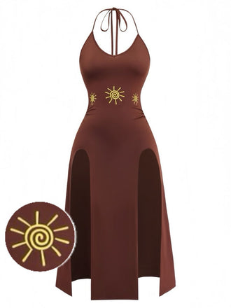 Brown 1980s Vintage Classic Dress