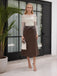 Brown 1980s Leather High-Waist Midi Skirt - vintage skirt, retro style