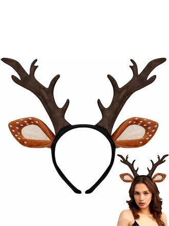 Brown Christmas Reindeer Headband With Ears - vintage fashion, retro style