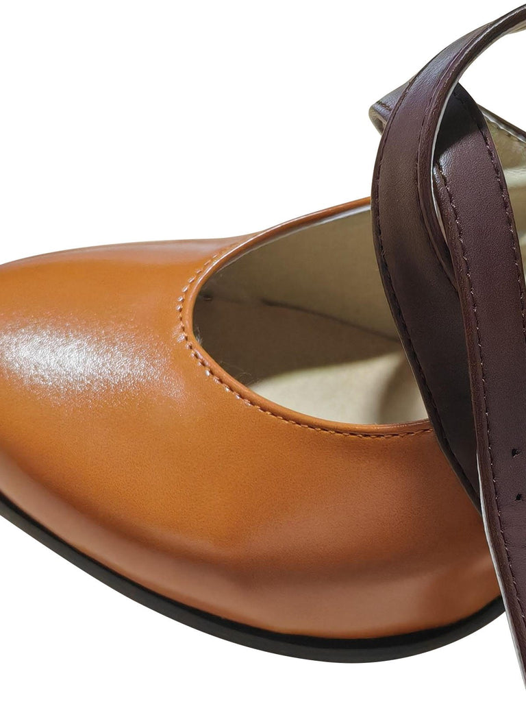 Brown Cross Strap Color Block Chunky Heels: timeless vintage elegance she makes her own