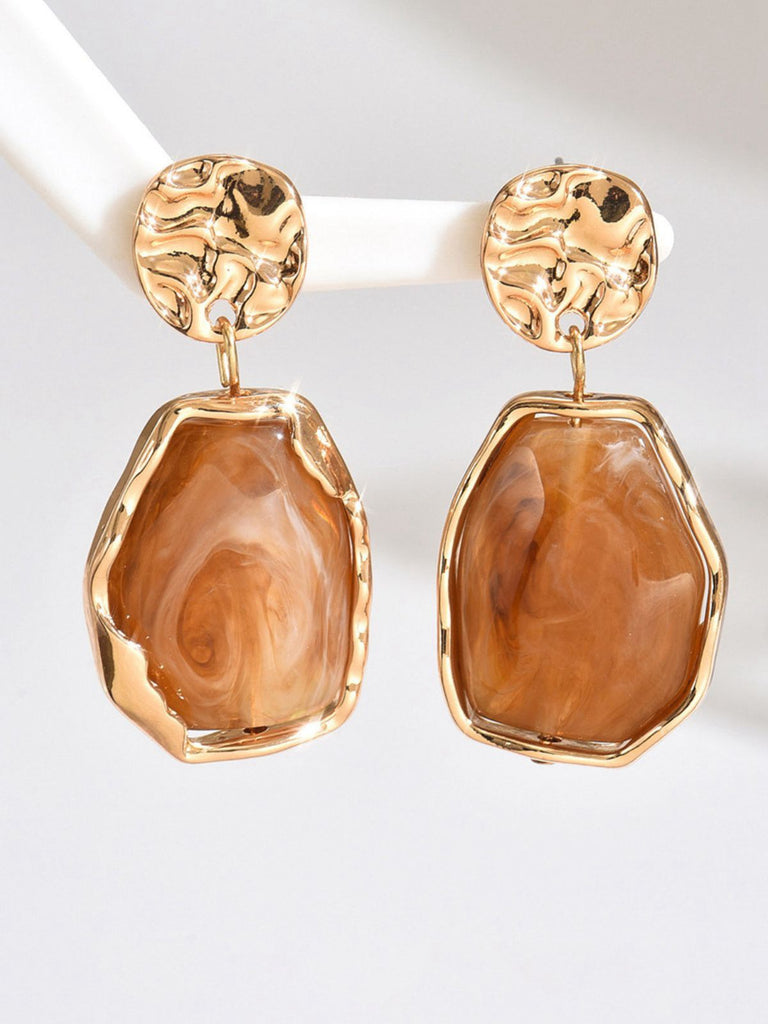 Brown Retro Geometric Colorblock Resin Earrings - vintage fashion, retro style