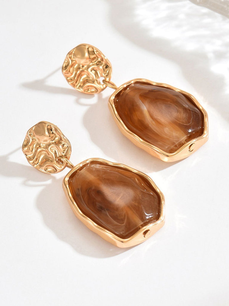 Brown Retro Geometric Colorblock Resin Earrings - vintage fashion, retro style