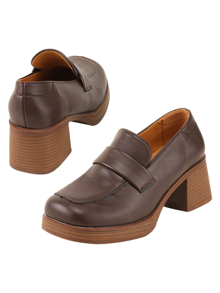 Brown Retro Square Toe Chunky Heels, vintage shoes, retro heels - perfect for women who love vintage and retro fashion