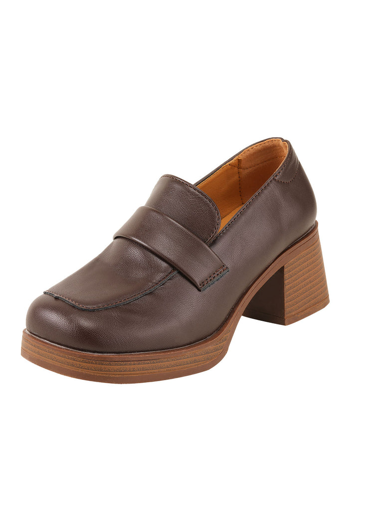 Brown Retro Square Toe Chunky Heels, vintage shoes, retro heels - perfect for women who love vintage and retro fashion