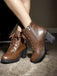 This Brown Vintage Leather Chunky High Heels whispers 1950s secrets to those who notice