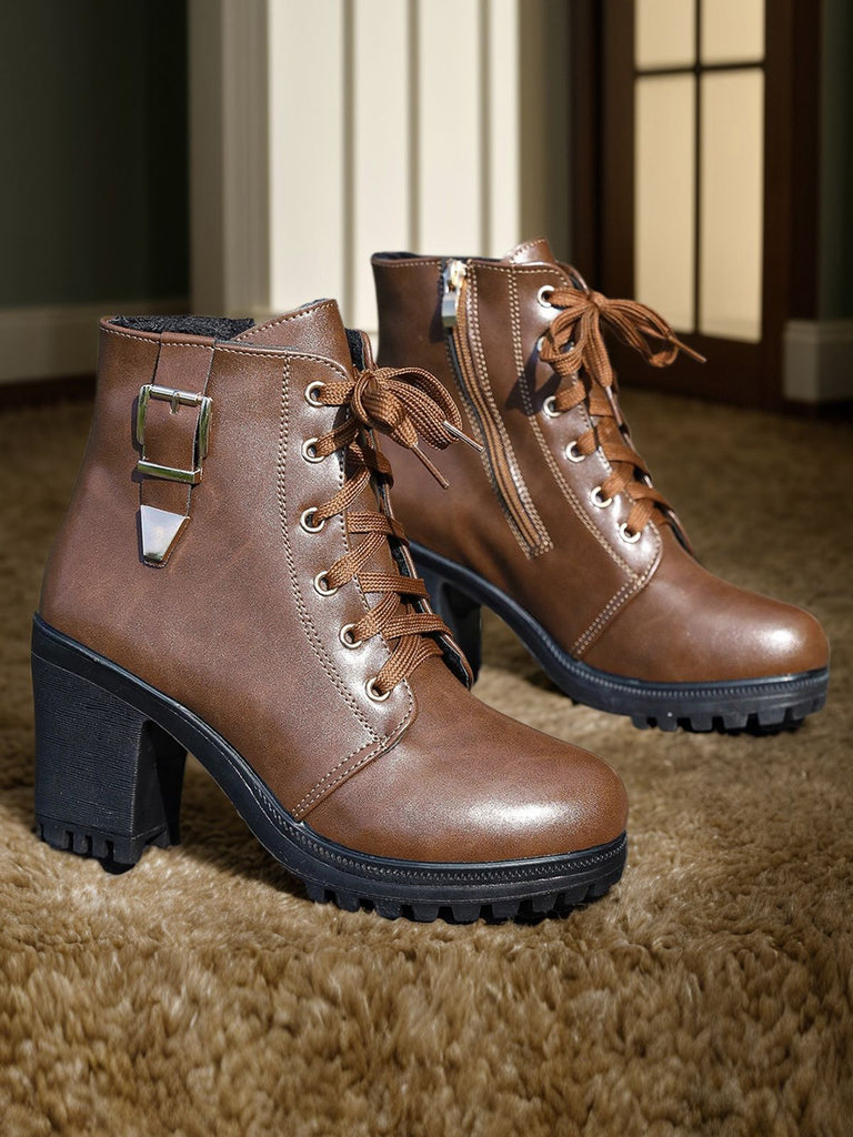 Brown Vintage Leather Chunky High Heels — 1950s vintage charm for her modern wardrobe