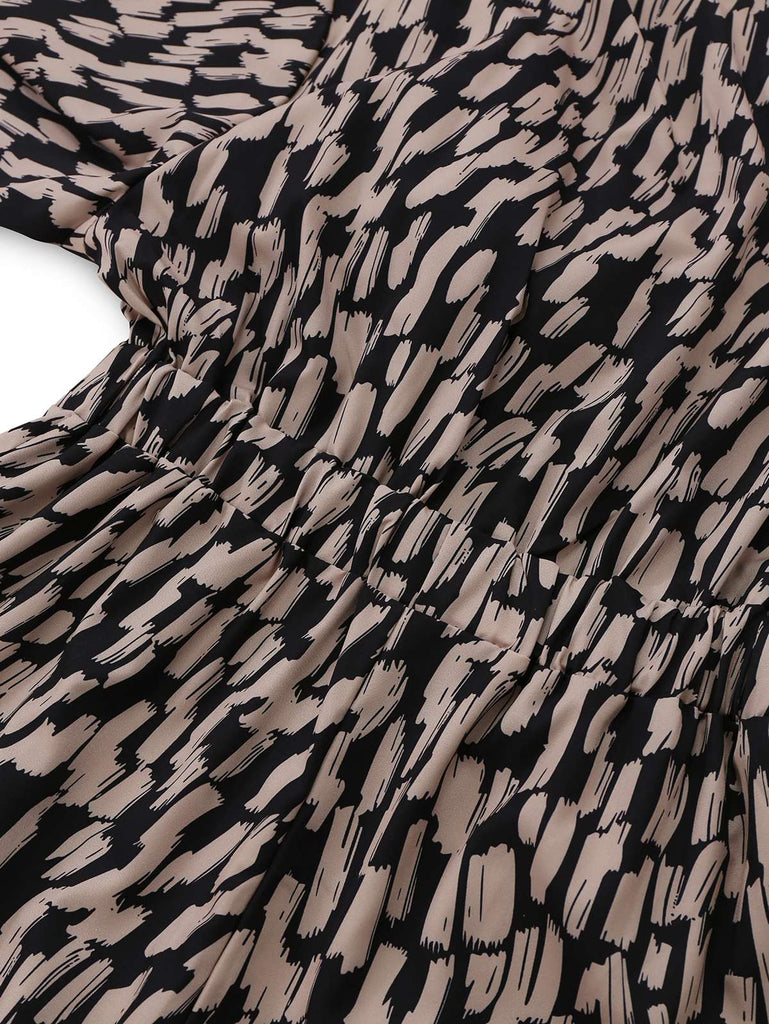 Brown 1940s V-Neck Leopard Satin Bind Romper