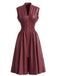 Burgundy 1940s Faux Leather Cap Sleeve Waisted Dress, vintage dress, retro fashion - vintage inspired fashion